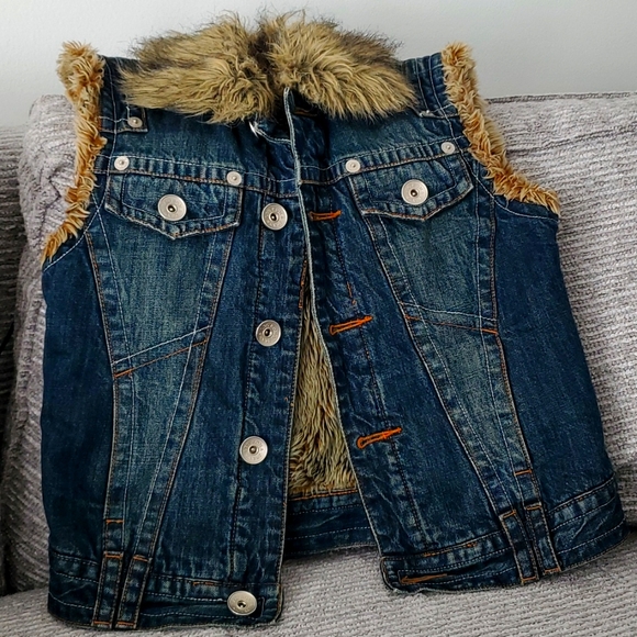 Leo Roma Faux Fur Denim Vest - Picture 1 of 4